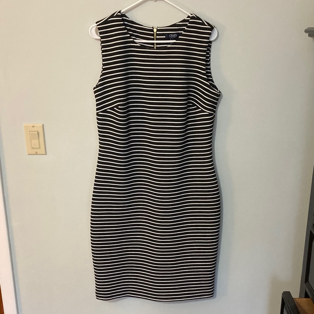 Chaps Black and White Striped Sleeveless Sheath Dress